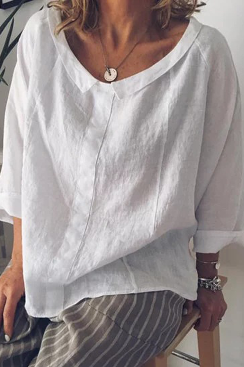 Women's Casual Top - Lightweight Cotton - Oversized Fit - Round Neck - 3/4 Sleeve
