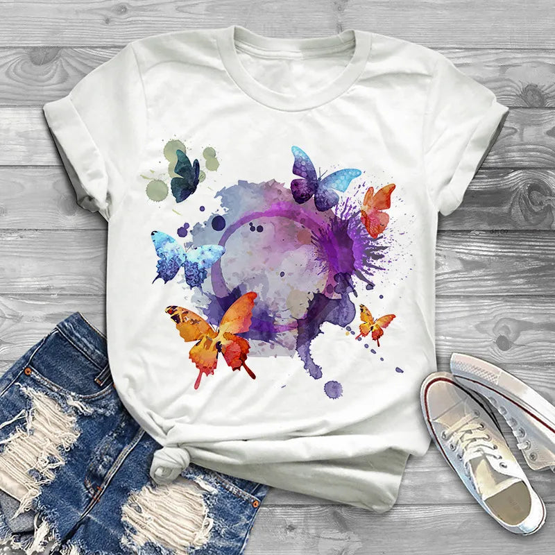 Camiseta casual de mujer con estampado de ballena jorobada