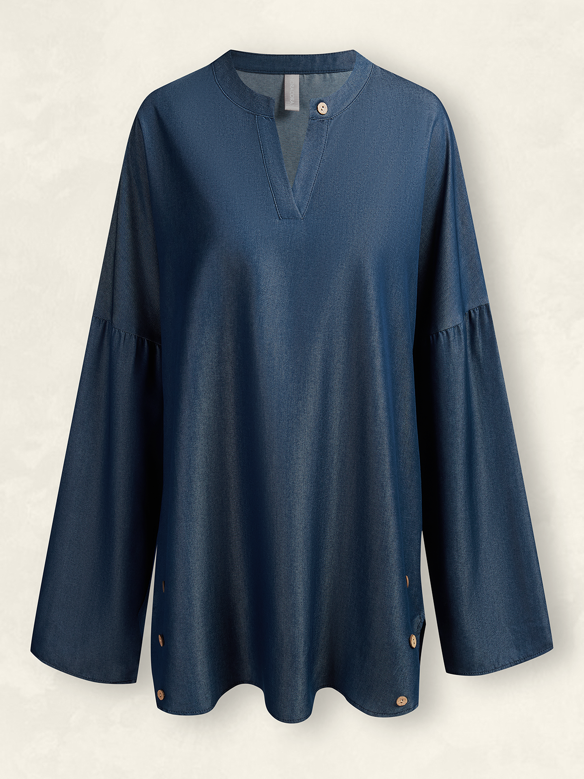 Daniela - Blusa de manga larga para mujer Primavera/Otoño Simple Buckle Notched Everyday Going Out Casual Top Azul