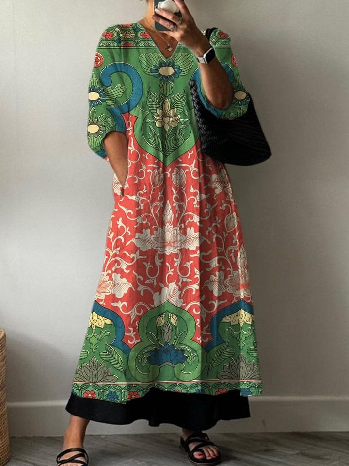 Vintage Cotton Dress with Elegant Floral Print