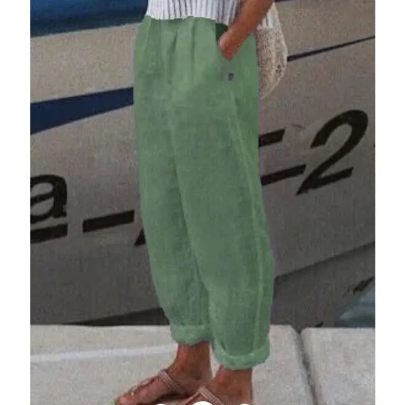Gemma - pantalón casual de algodón y lino estampado para mujer
