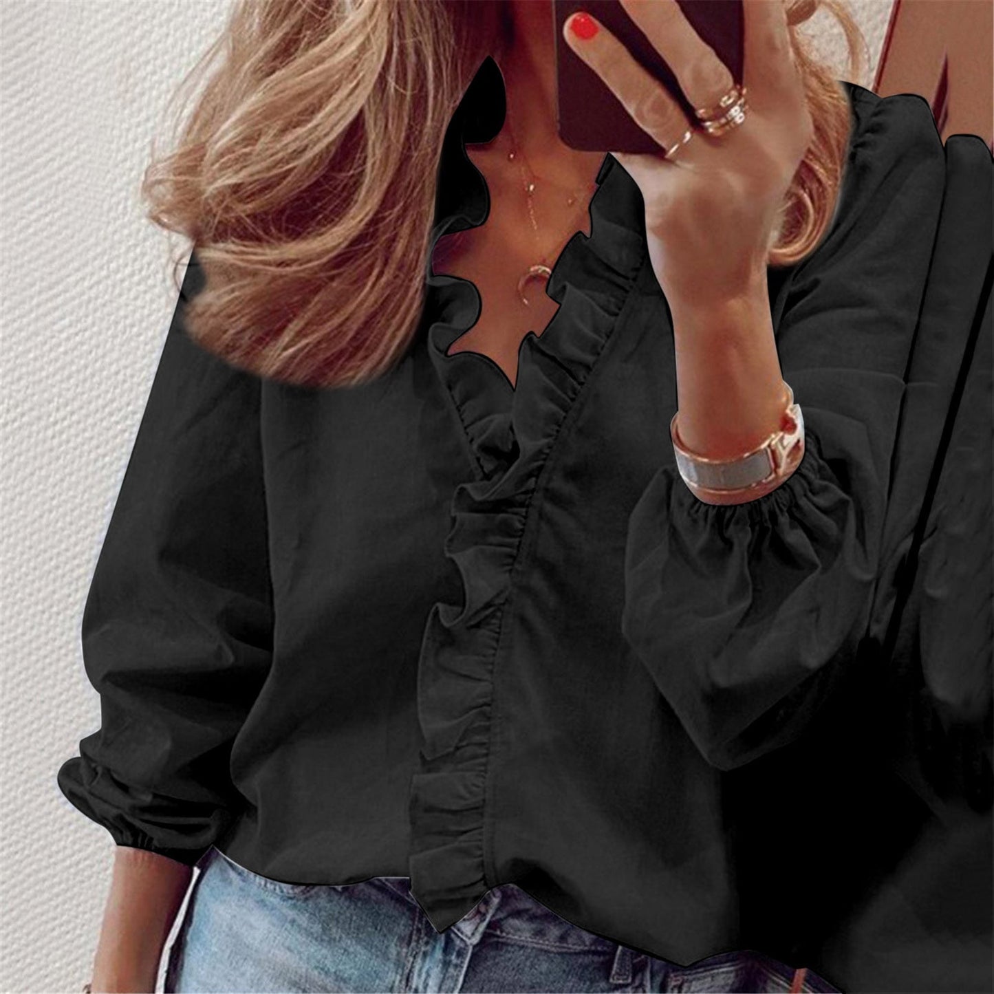 Anna - Blusa de manga larga con volantes para mujer