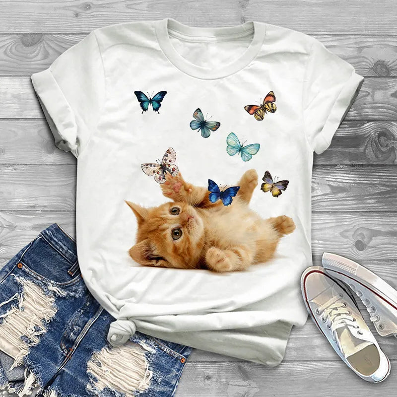 Camiseta casual de mujer con estampado de ballena jorobada