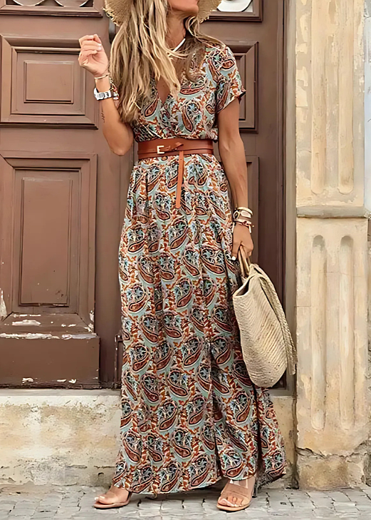 Drina | Vestido largo bohemio con cintura fruncida