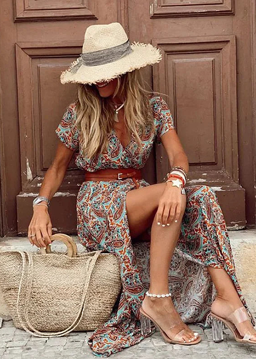 Drina | Vestido largo bohemio con cintura fruncida