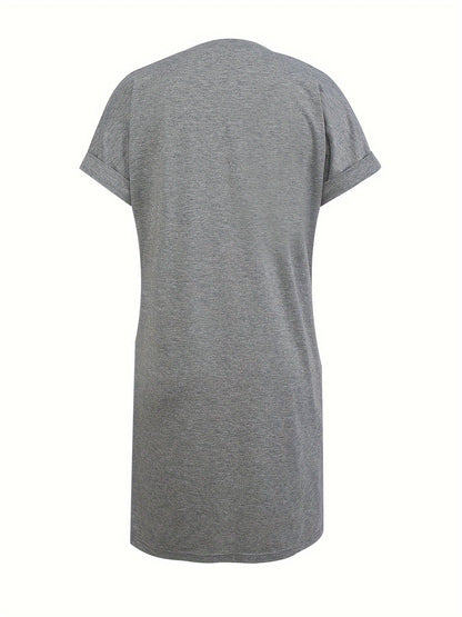 Elegant V-Neck Short Sleeve Dress with Pockets - Lightweight Casual Spring/Summer Style