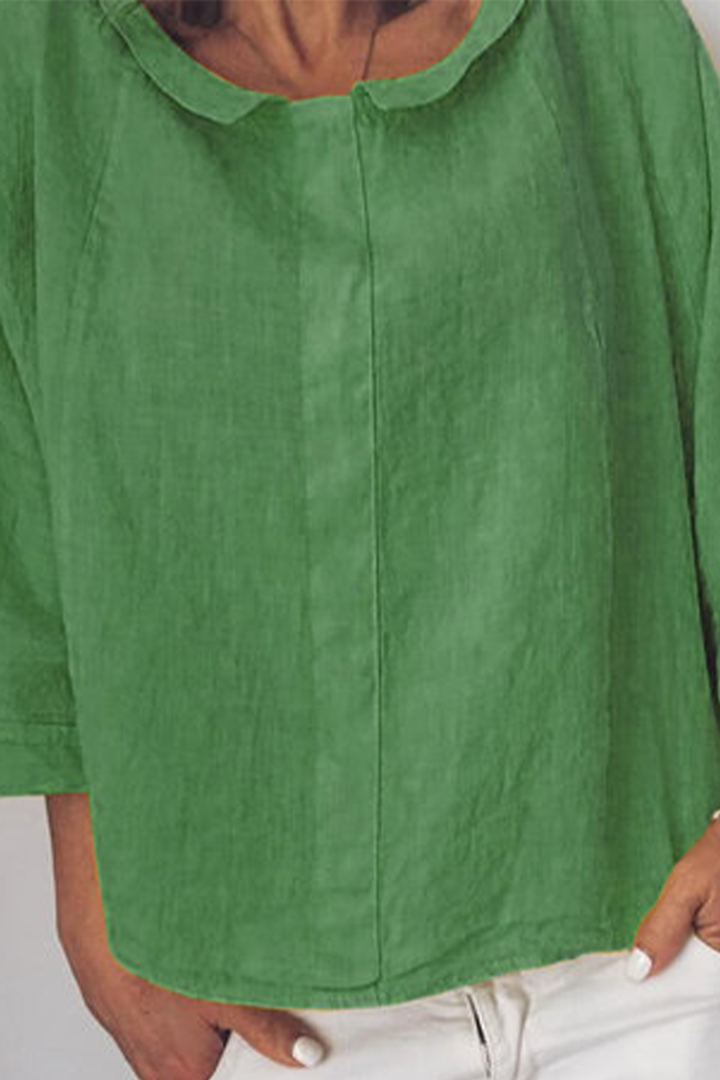Women's Casual Top - Lightweight Cotton - Oversized Fit - Round Neck - 3/4 Sleeve