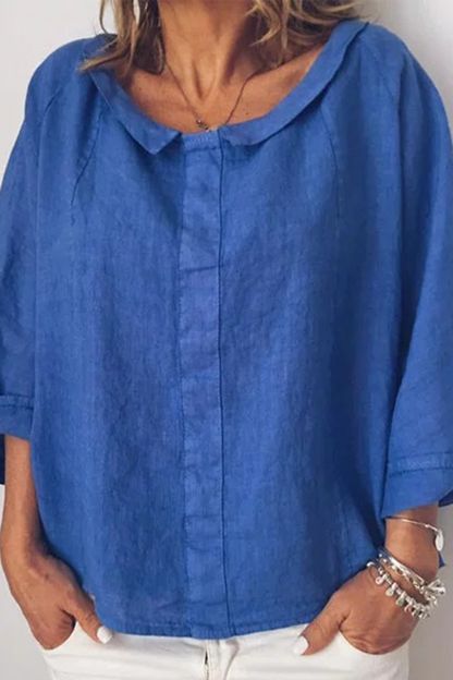 Women's Casual Top - Lightweight Cotton - Oversized Fit - Round Neck - 3/4 Sleeve