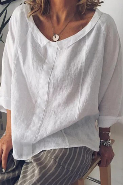 Women's Casual Top - Lightweight Cotton - Oversized Fit - Round Neck - 3/4 Sleeve