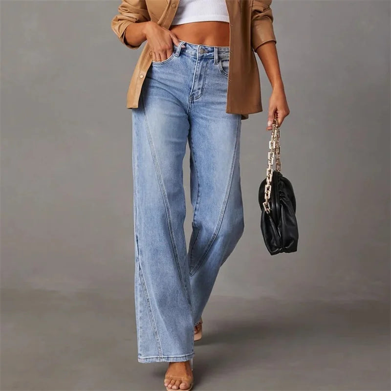 Women's Wide-Leg Jeans - High-Waisted - Relaxed Fit - Classic Five-Pocket Design