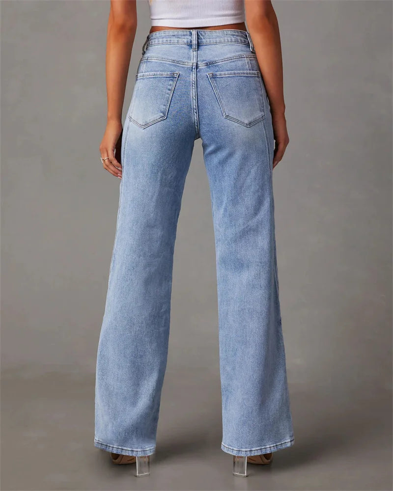 Women's Wide-Leg Jeans - High-Waisted - Relaxed Fit - Classic Five-Pocket Design