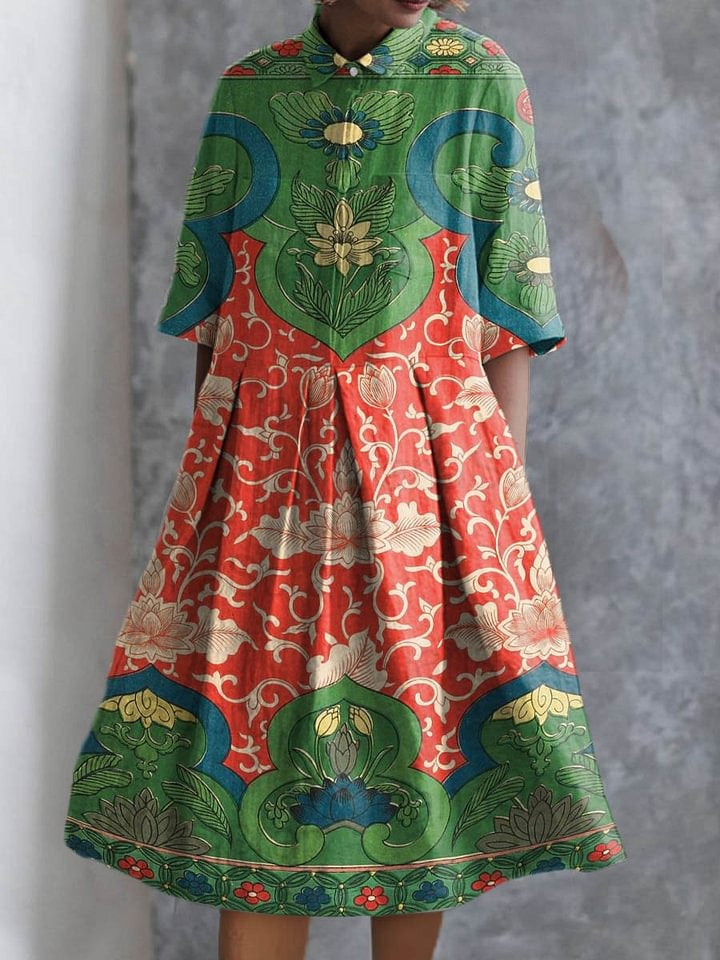 Vintage Cotton Dress with Elegant Floral Print