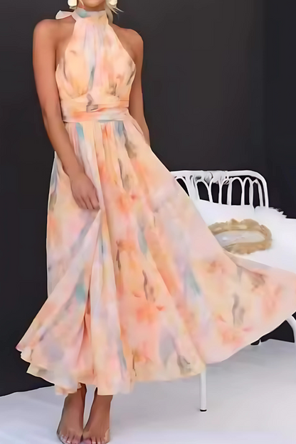 Élise | Robe longue dos nu à imprimé aquarelle