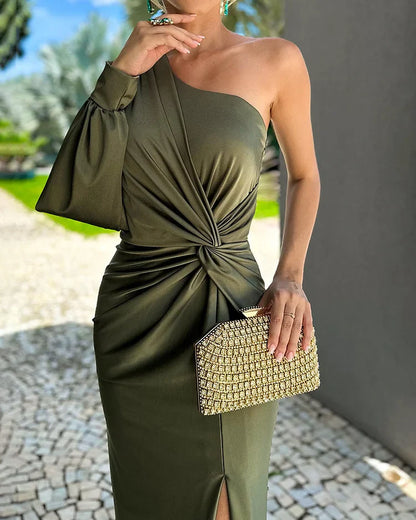 Mila - Vestido plisado de un hombro