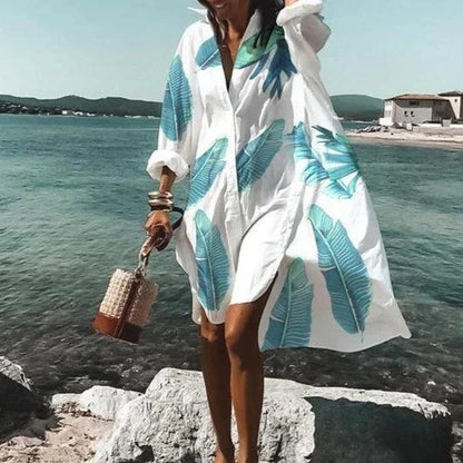 Women's Shirtdress - Oversized Loose Fit - Long Sleeve Button Down - Lightweight Casual Wear