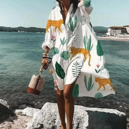 Women's Shirtdress - Oversized Loose Fit - Long Sleeve Button Down - Lightweight Casual Wear
