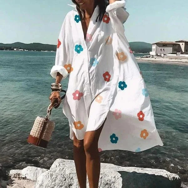 Women's Shirtdress - Oversized Loose Fit - Long Sleeve Button Down - Lightweight Casual Wear