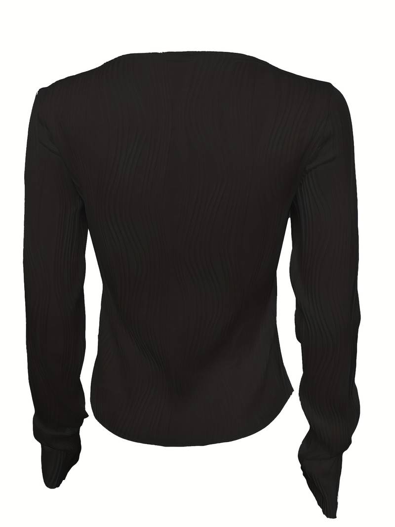 Women's Fitted Top - 3D Textured Pattern - High Neck - Long Sleeve Stretch Fabric