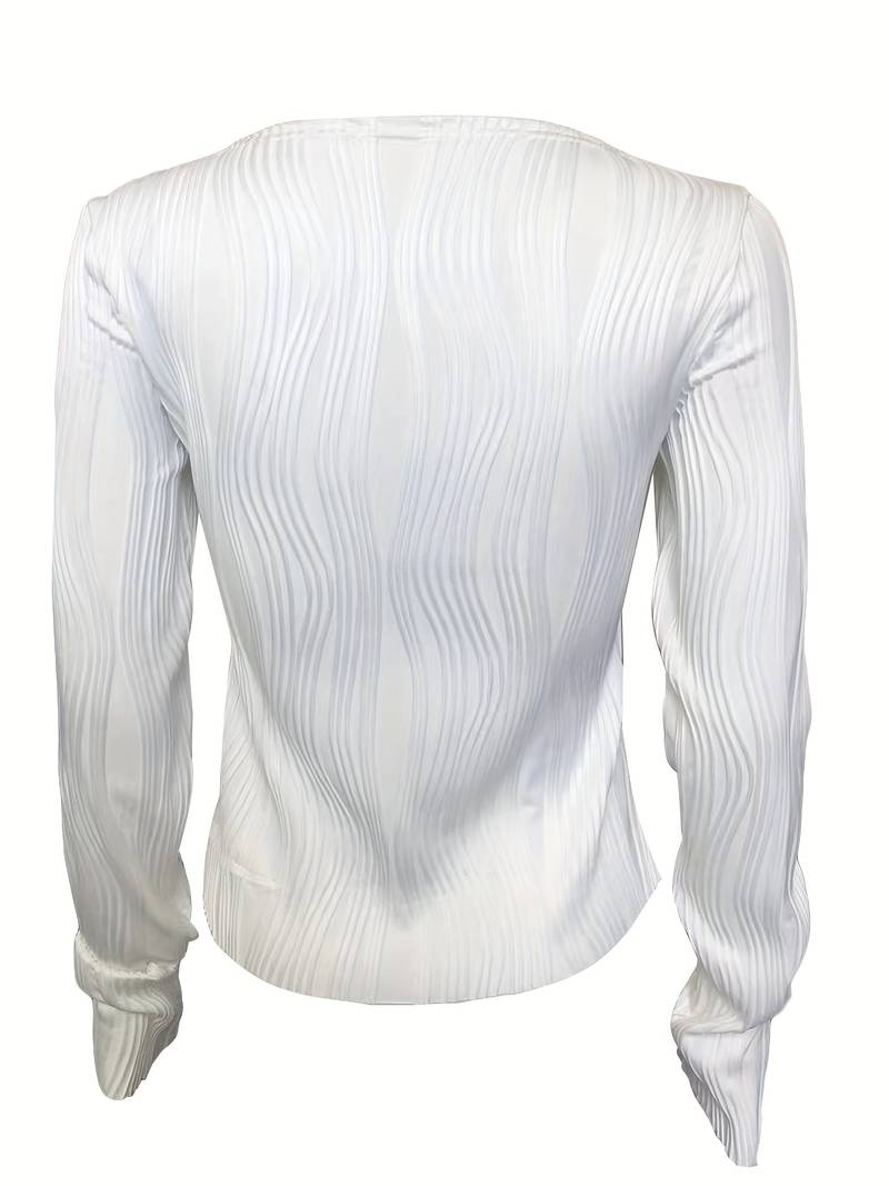 Women's Fitted Top - 3D Textured Pattern - High Neck - Long Sleeve Stretch Fabric