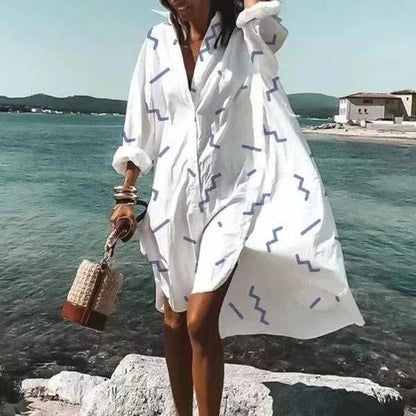 Women's Shirtdress - Oversized Loose Fit - Long Sleeve Button Down - Lightweight Casual Wear