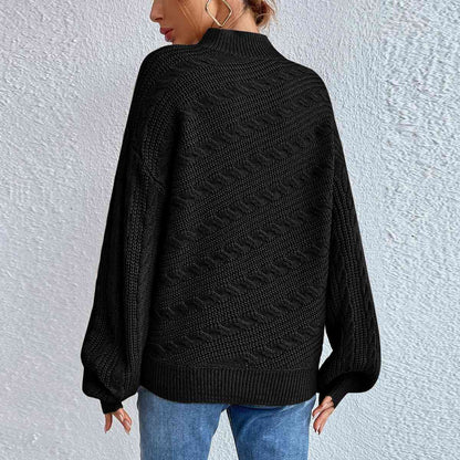 Suéter de Cuello Alto con Mangas Largas y Diseño de Textura Trenzada