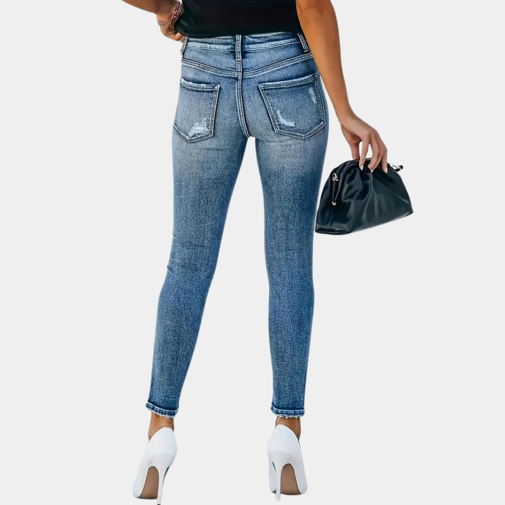 Women's Skinny Jeans - High-Waisted - Button-Fly - Ankle-Length - Stretch Denim