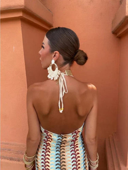 Women's Elegant Deep V-Neck Sleeveless Halter Summer Dress