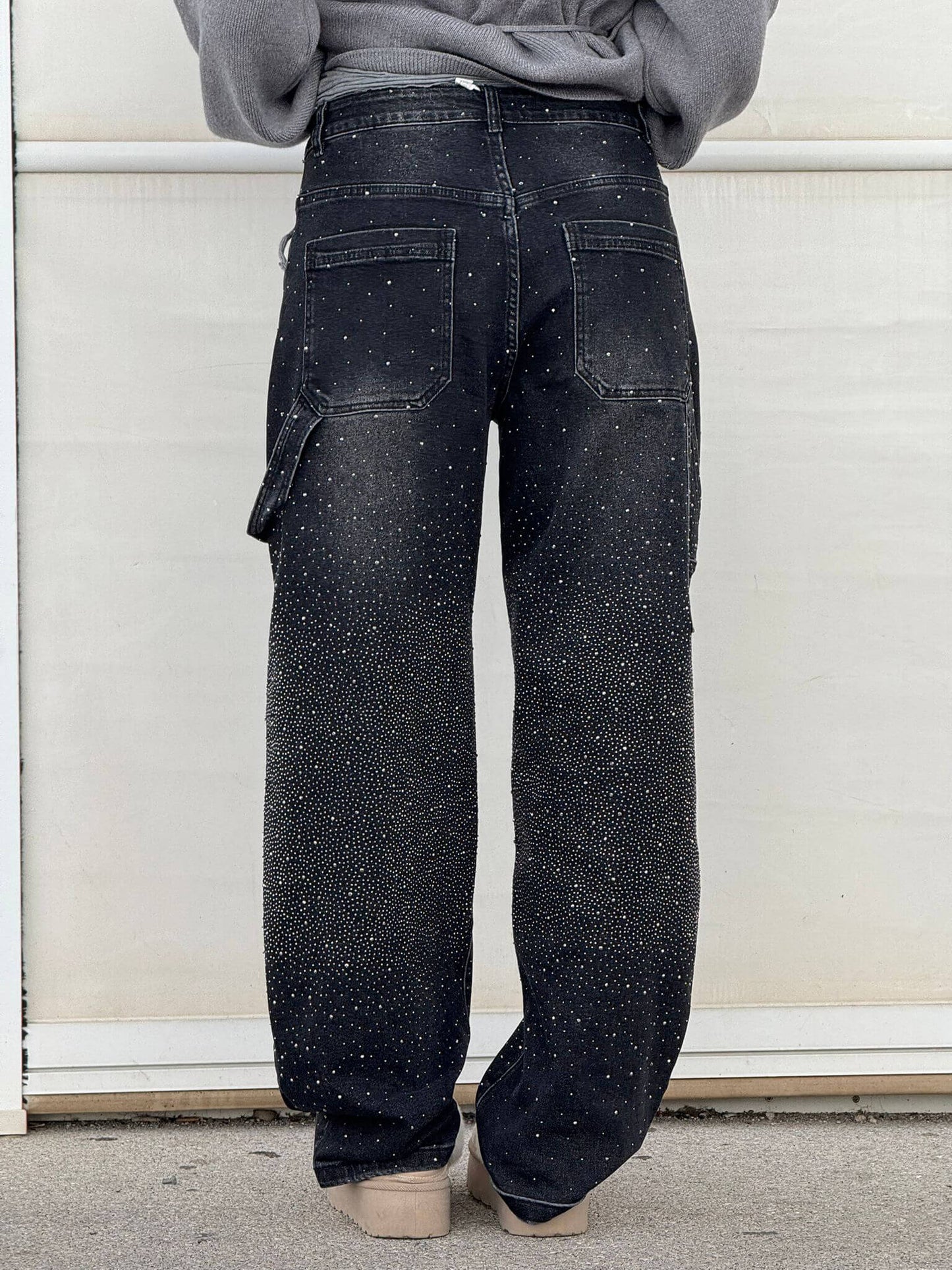 Women’s Jeans – Balloon Fit – Sparkling Embellished Details – Full Length Denim