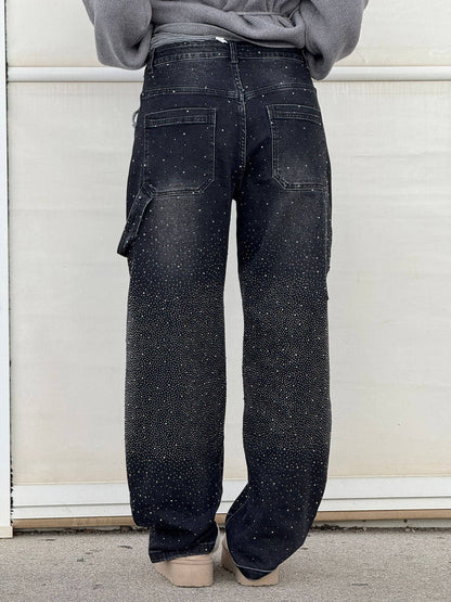 Women’s Jeans – Balloon Fit – Sparkling Embellished Details – Full Length Denim