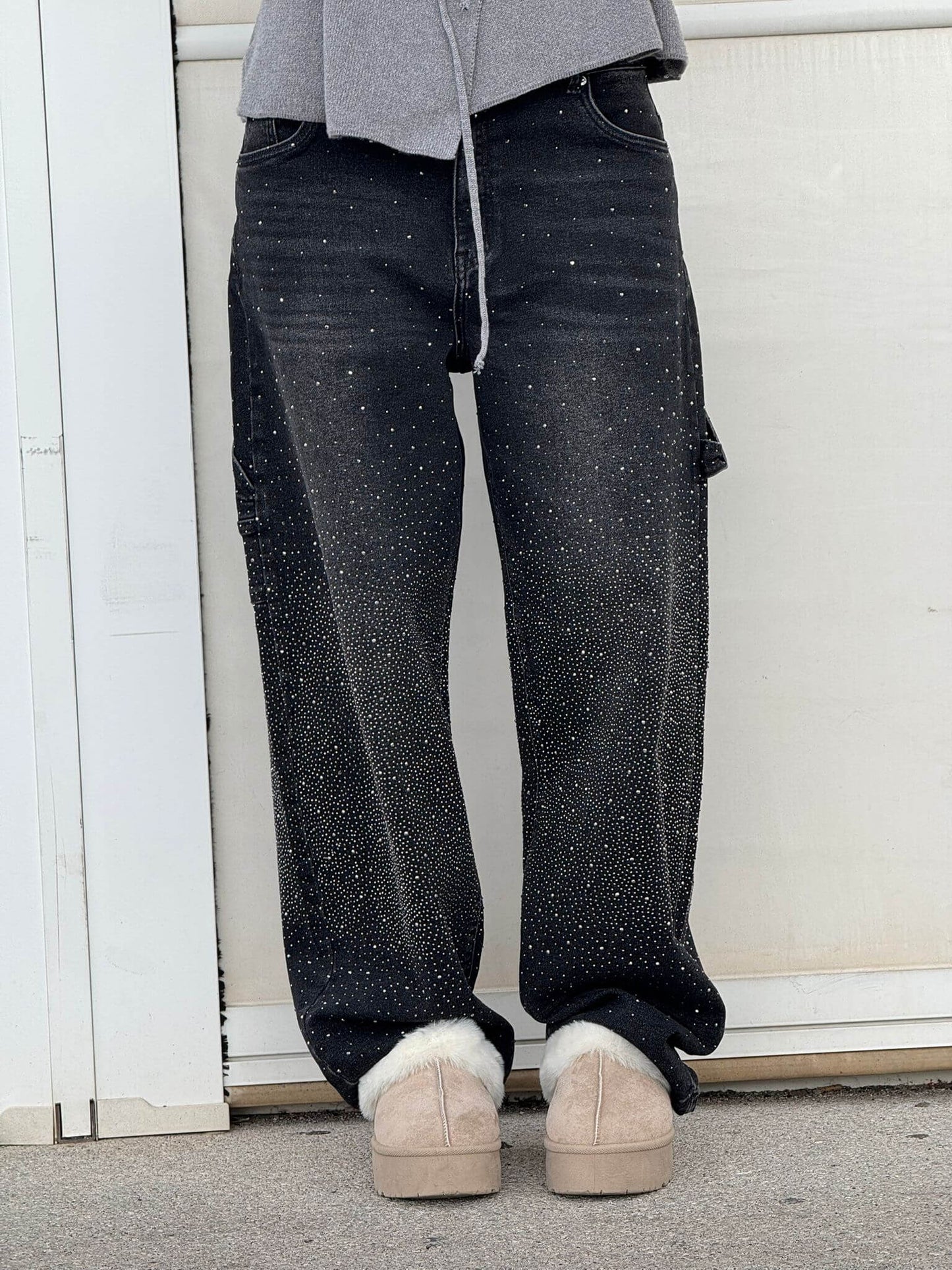 Women’s Jeans – Balloon Fit – Sparkling Embellished Details – Full Length Denim