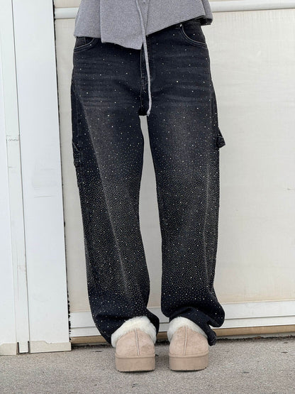 Women’s Jeans – Balloon Fit – Sparkling Embellished Details – Full Length Denim