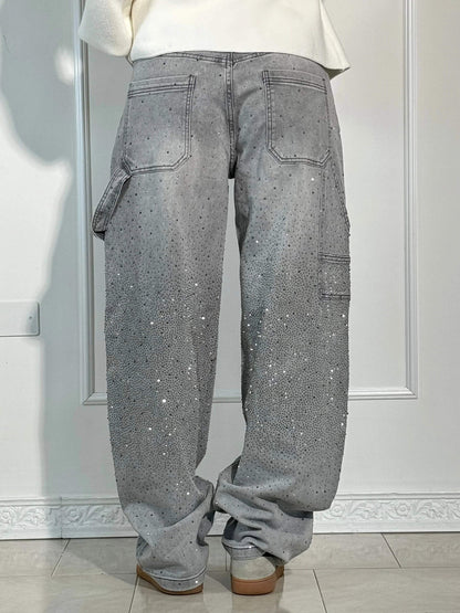 Women’s Jeans – Balloon Fit – Sparkling Embellished Details – Full Length Denim