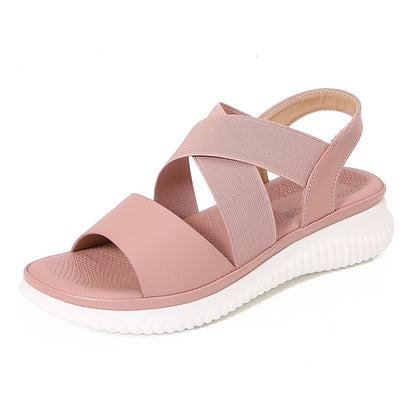 Women’s Sandals – Crisscross Elastic Straps – Cushioned Footbed – Slingback Casual Fit