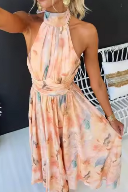 Élise | Robe longue dos nu à imprimé aquarelle