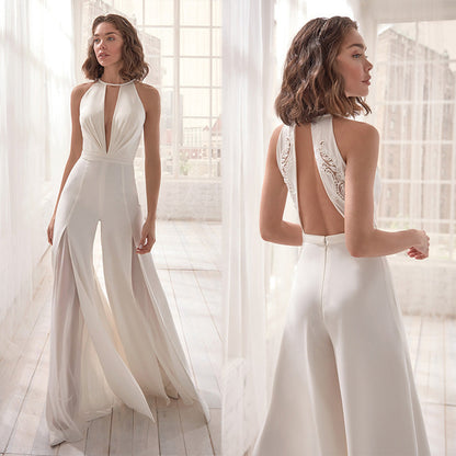 Mono elegante con escote en V y pantalón amplio para un mira sofisticado