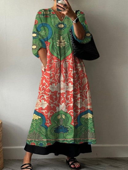 Vintage Cotton Dress with Elegant Floral Print