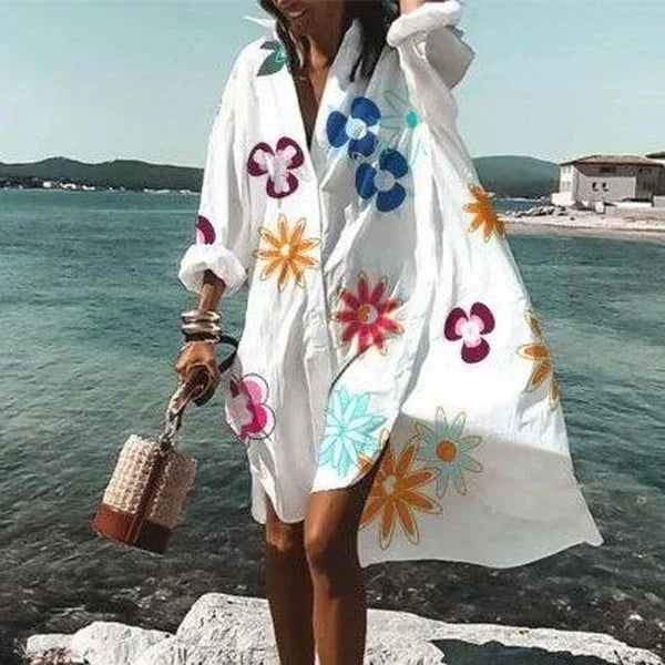 Women's Shirtdress - Oversized Loose Fit - Long Sleeve Button Down - Lightweight Casual Wear