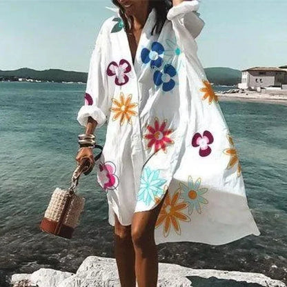 Women's Shirtdress - Oversized Loose Fit - Long Sleeve Button Down - Lightweight Casual Wear