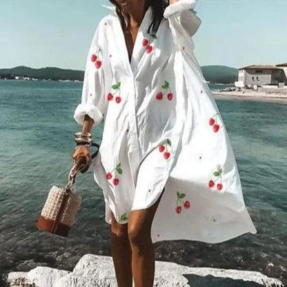 Women's Shirtdress - Oversized Loose Fit - Long Sleeve Button Down - Lightweight Casual Wear