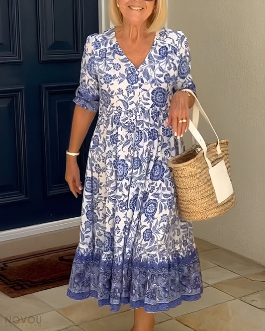 Elegant Floral Dress with V-Neck