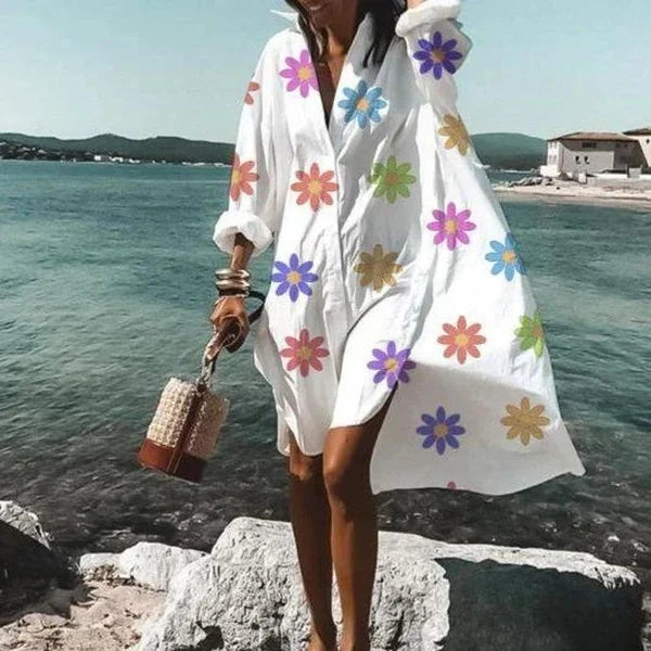 Women's Shirtdress - Oversized Loose Fit - Long Sleeve Button Down - Lightweight Casual Wear
