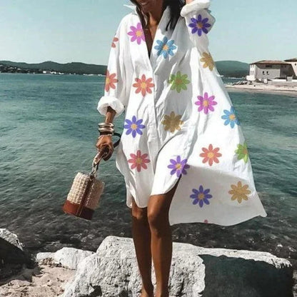 Women's Shirtdress - Oversized Loose Fit - Long Sleeve Button Down - Lightweight Casual Wear
