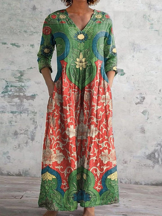 Vintage Cotton Dress with Elegant Floral Print