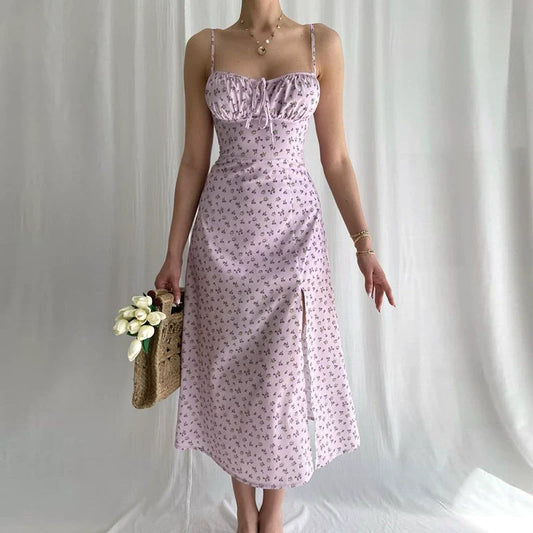 Floral Midi Dress with Slit – Elegant & Feminine