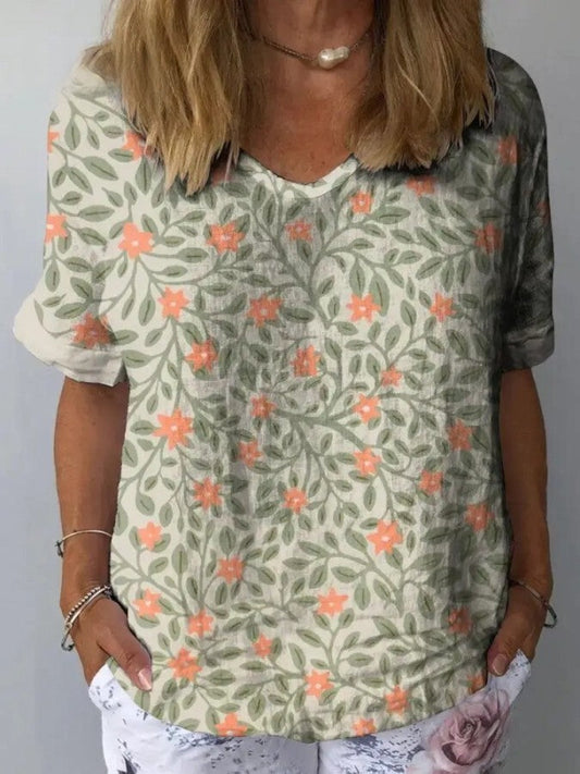 Aida - Camisa casual de mujer con bonito diseño floral y estampado artístico